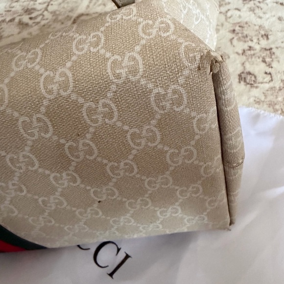 In- spired Beige Tote Bag with Red and Green Stripes - Picture 7 of 9